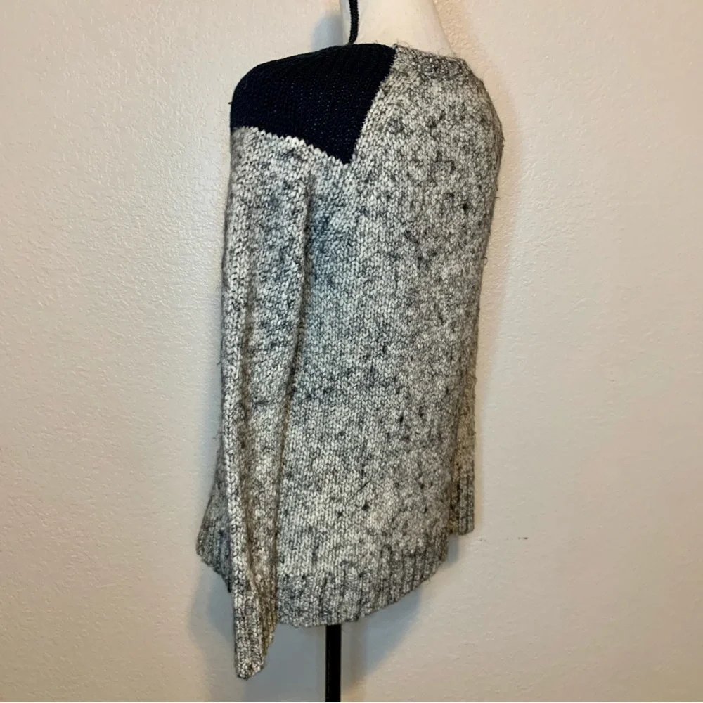 J. Crew Wool & Mohair Sweater Black & White Marled Colorblock Shoulders Small